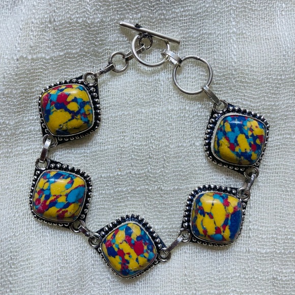 Jewelry - NEW Mosaic Jasper 925 Silver Adjustable Bracelet